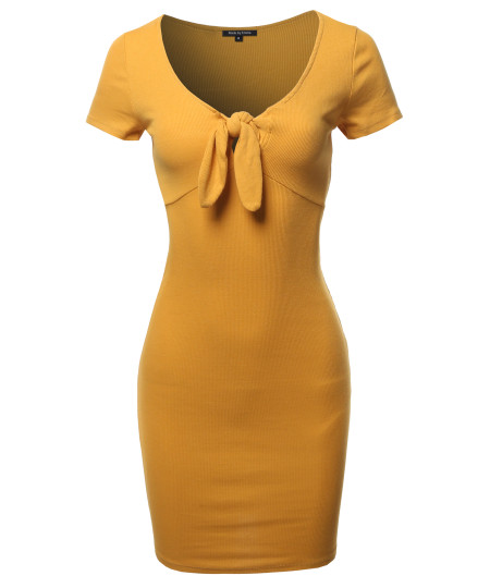 Women's Solid V-neck Front Knot Casual Dress