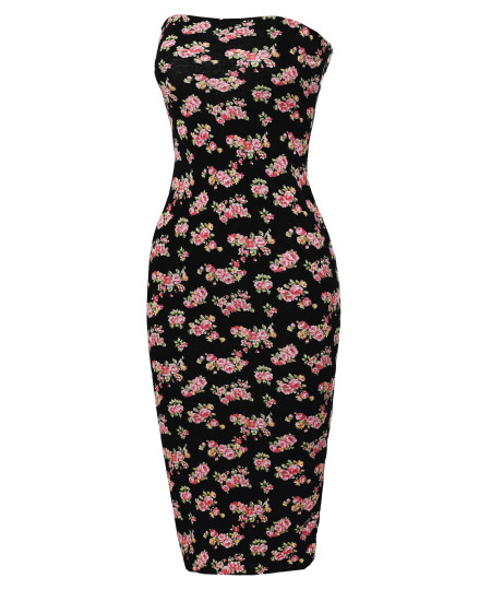 Women's Super Sexy Comfortable Floral Tube Top Bodycon Midi Dress