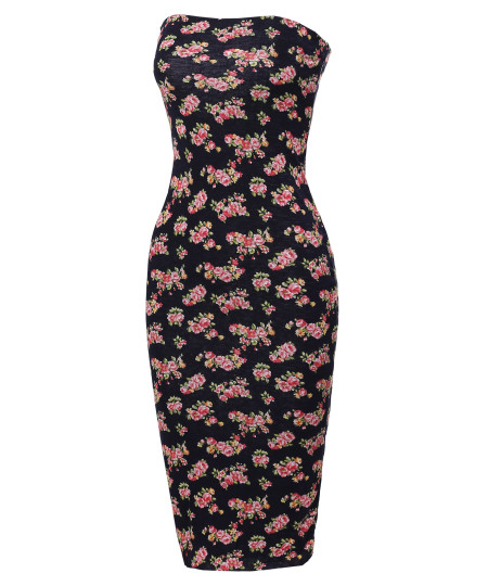 Women's Super Sexy Comfortable Floral Tube Top Bodycon Midi Dress