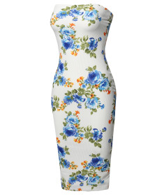 Women's Super Sexy Comfortable Floral Tube Top Bodycon Midi Dress