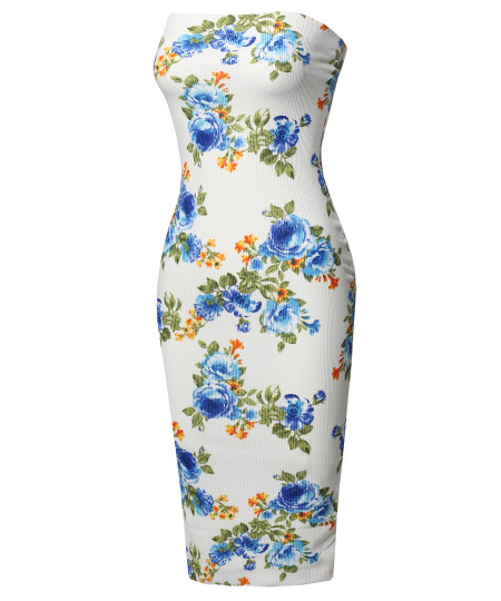 Women's Super Sexy Comfortable Floral Tube Top Bodycon Midi Dress