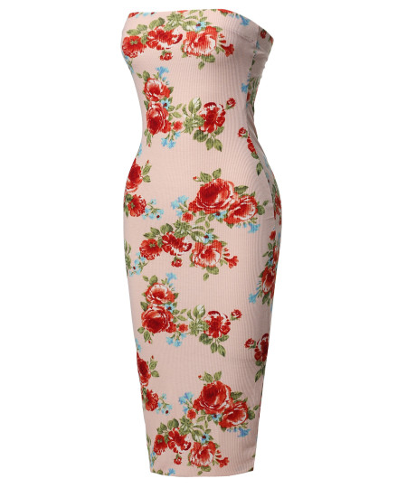 Women's Super Sexy Comfortable Floral Tube Top Bodycon Midi Dress