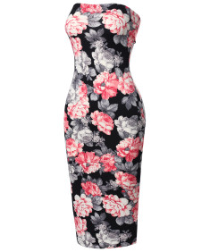 Women's Super Sexy Comfortable Floral Tube Top Bodycon Midi Dress