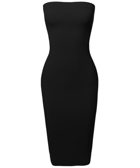 Women's Sexy Scuba Crepe Tube Top Body-Con Midi Dress in Various Colors