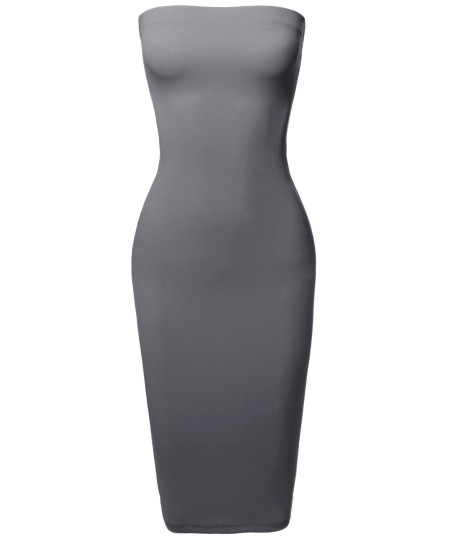 Women's Sexy Scuba Crepe Tube Top Body-Con Midi Dress in Various Colors