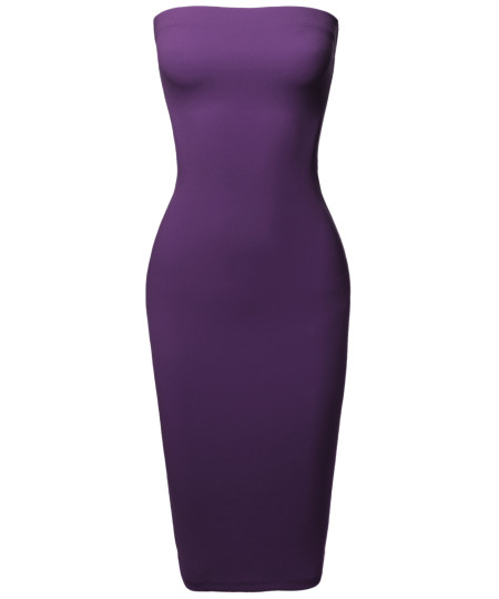 Women's Sexy Scuba Crepe Tube Top Body-Con Midi Dress in Various Colors