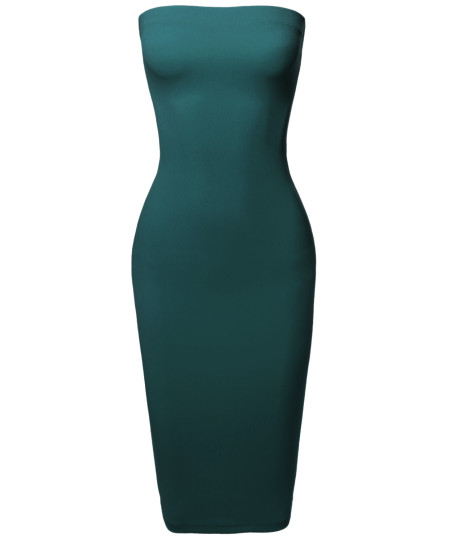 Women's Sexy Scuba Crepe Tube Top Body-Con Midi Dress in Various Colors