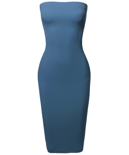 Women's Sexy Scuba Crepe Tube Top Body-Con Midi Dress in Various Colors