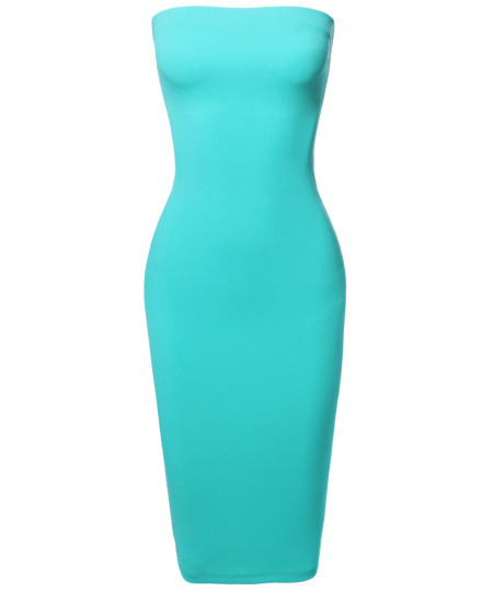Women's Sexy Scuba Crepe Tube Top Body-Con Midi Dress in Various Colors