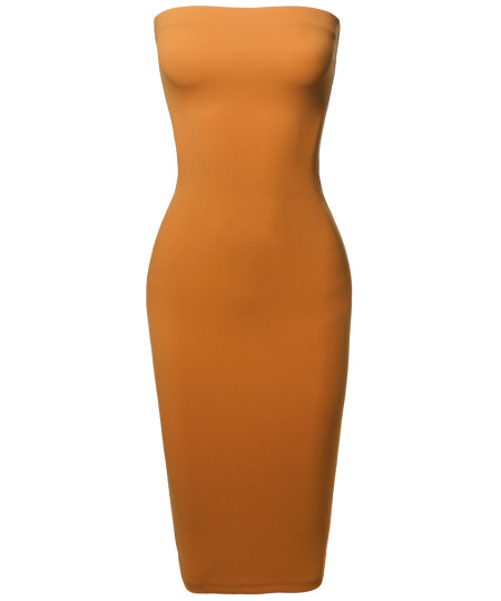 Women's Sexy Scuba Crepe Tube Top Body-Con Midi Dress in Various Colors