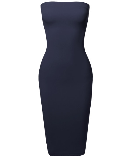 Women's Sexy Scuba Crepe Tube Top Body-Con Midi Dress in Various Colors