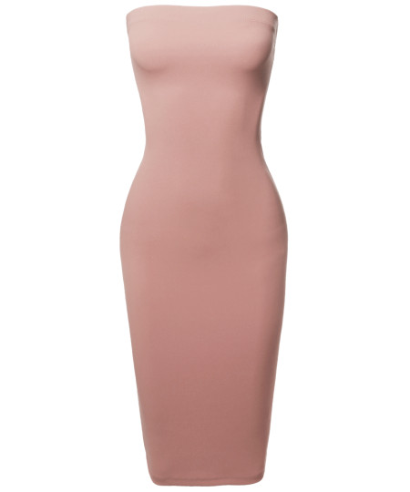 Women's Sexy Scuba Crepe Tube Top Body-Con Midi Dress in Various Colors