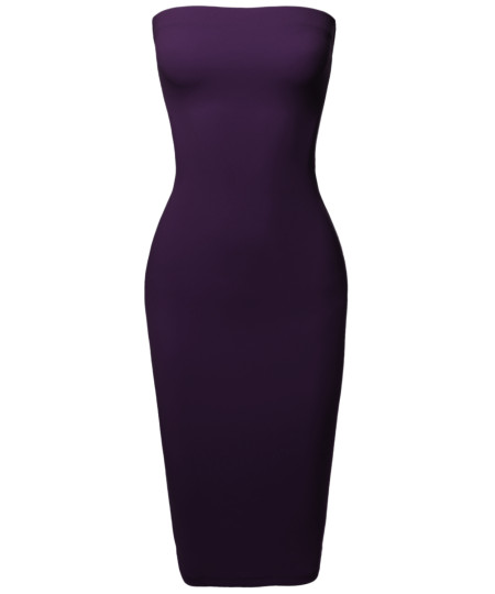 Women's Sexy Scuba Crepe Tube Top Body-Con Midi Dress in Various Colors