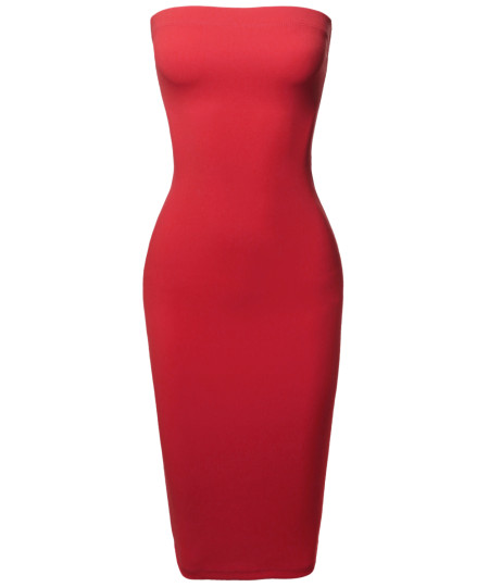 Women's Sexy Scuba Crepe Tube Top Body-Con Midi Dress in Various Colors