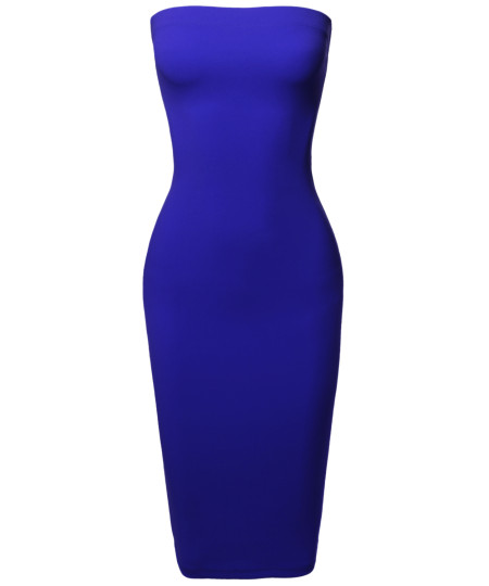 Women's Sexy Scuba Crepe Tube Top Body-Con Midi Dress in Various Colors