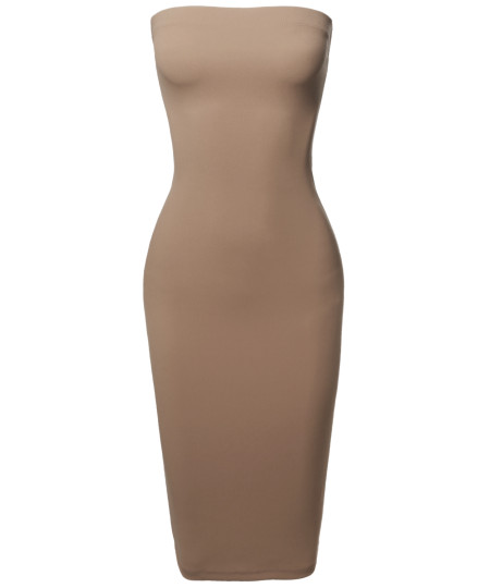 Women's Sexy Scuba Crepe Tube Top Body-Con Midi Dress in Various Colors