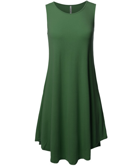 Women's Casual Solid Viscose Sleeveless Round Neck Midi Dress