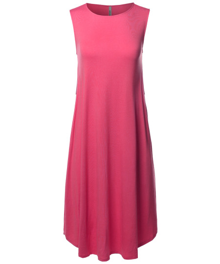 Women's Casual Solid Viscose Sleeveless Round Neck Midi Dress