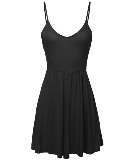 Women's Solid Sleeveless Open Strappy Detailed Back Mini Dress 