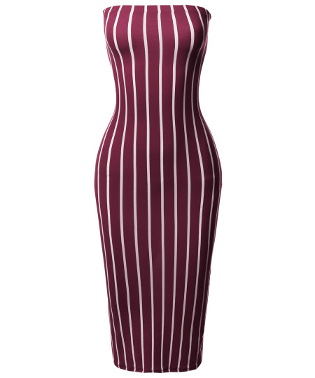 Women's Pinstripe Print Body-Con Tube Midi Dress