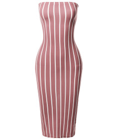 Women's Pinstripe Print Body-Con Tube Midi Dress