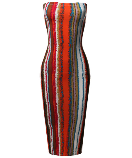 Women's Pinstripe Print Body-Con Tube Midi Dress