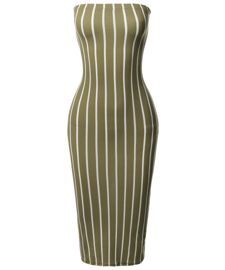 Women's Pinstripe Print Body-Con Tube Midi Dress