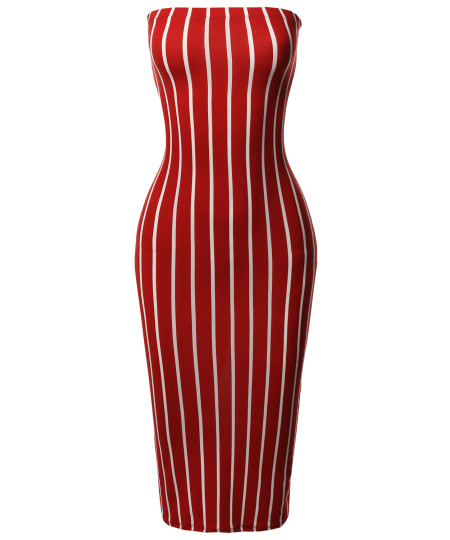 Women's Pinstripe Print Body-Con Tube Midi Dress