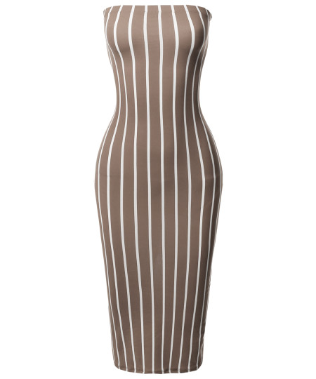 Women's Pinstripe Print Body-Con Tube Midi Dress