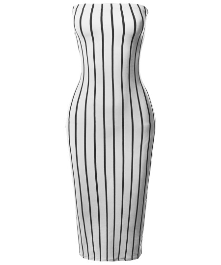 Women's Pinstripe Print Body-Con Tube Midi Dress