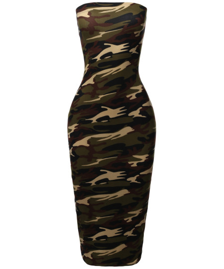 Women's Solid Stretchable Body-Con Midi Tube Dress - Made in USA