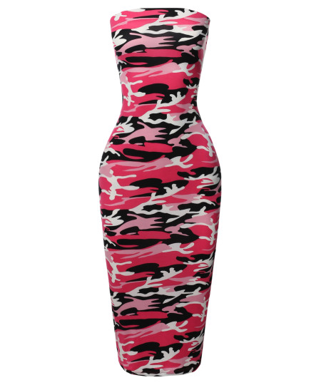 Women's Solid Stretchable Body-Con Midi Tube Dress - Made in USA