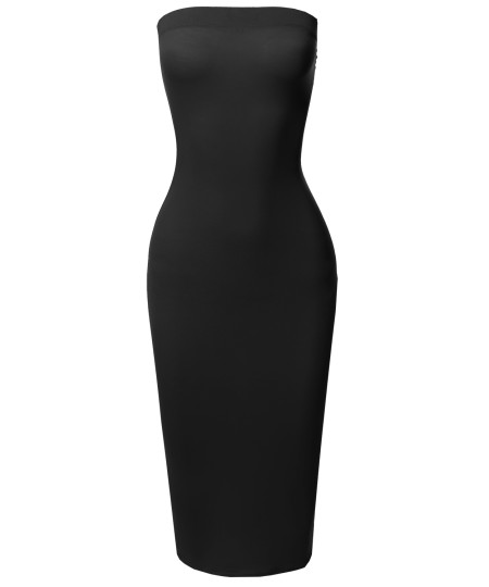 Women's Solid Stretchable Body-Con Midi Tube Dress - Made in USA