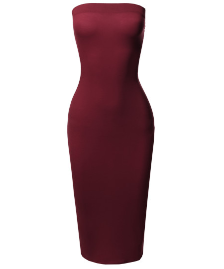 Women's Solid Stretchable Body-Con Midi Tube Dress - Made in USA