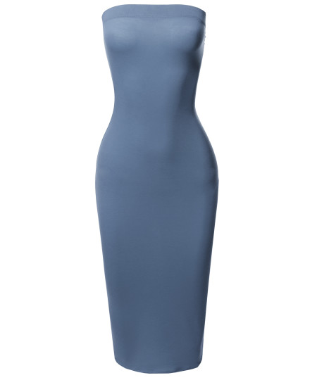 Women's Solid Stretchable Body-Con Midi Tube Dress - Made in USA