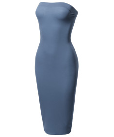 Women's Solid Stretchable Body-Con Midi Tube Dress - Made in USA