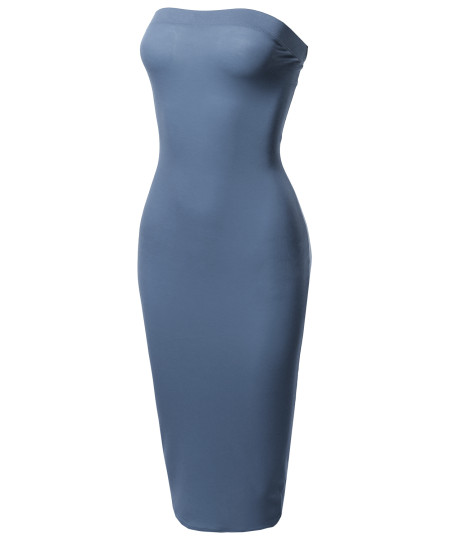 Women's Solid Stretchable Body-Con Midi Tube Dress - Made in USA