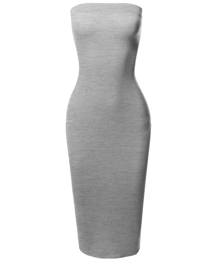 Women's Solid Stretchable Body-Con Midi Tube Dress - Made in USA