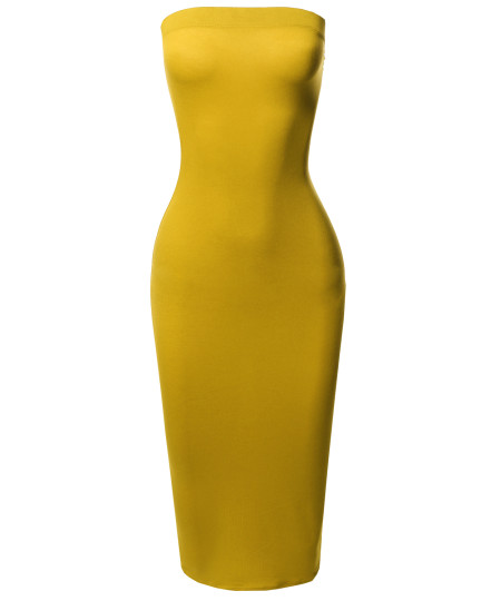 Women's Solid Stretchable Body-Con Midi Tube Dress - Made in USA