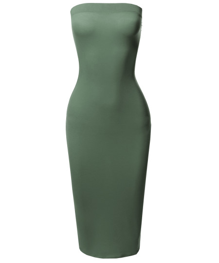 Women's Solid Stretchable Body-Con Midi Tube Dress - Made in USA