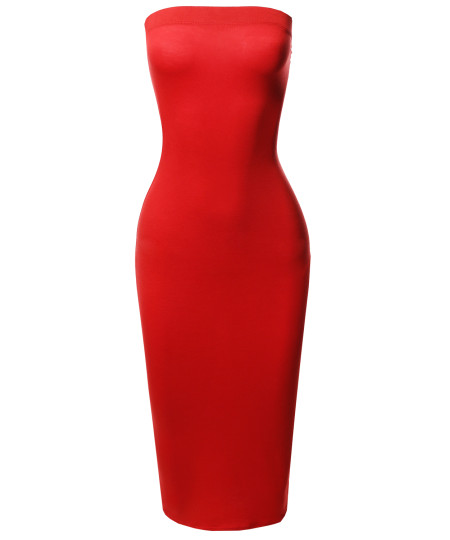 Women's Solid Stretchable Body-Con Midi Tube Dress - Made in USA