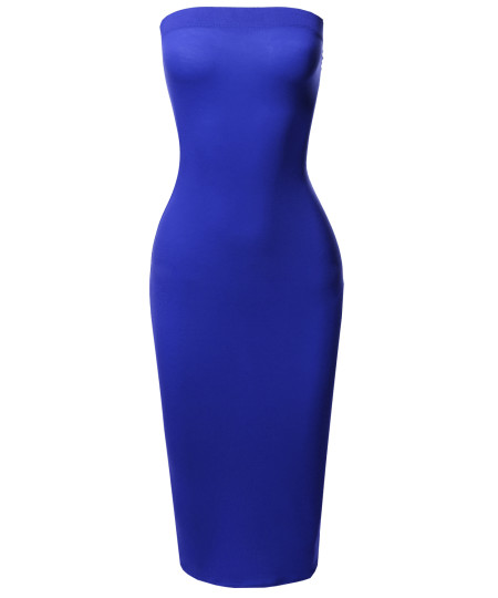 Women's Solid Stretchable Body-Con Midi Tube Dress - Made in USA