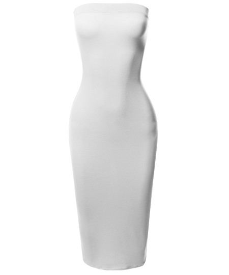 Women's Solid Stretchable Body-Con Midi Tube Dress - Made in USA