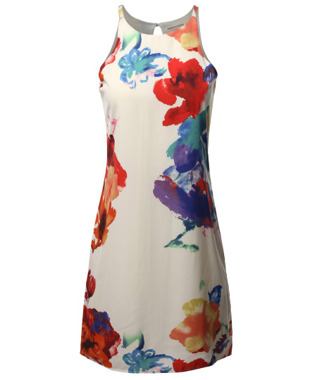Women's Casual Floral Sleeveless Chiffon Mini Dress - Made in USA