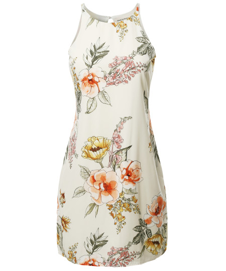 Women's Casual Floral Print Sleeveless Chiffon Mini Dress - Made in USA