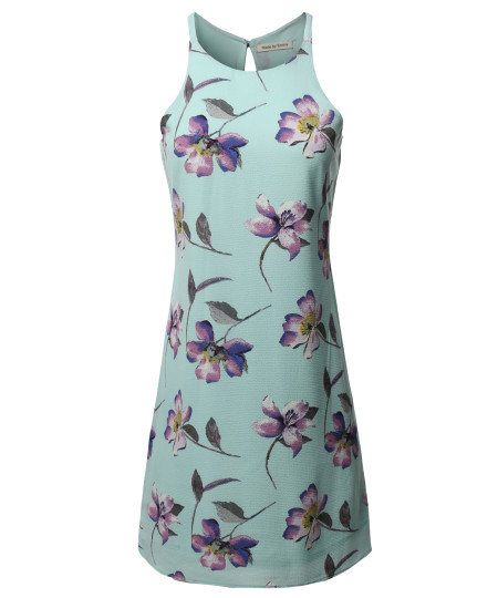 Women's Casual Floral Print Sleeveless Chiffon Mini Dress - Made in USA