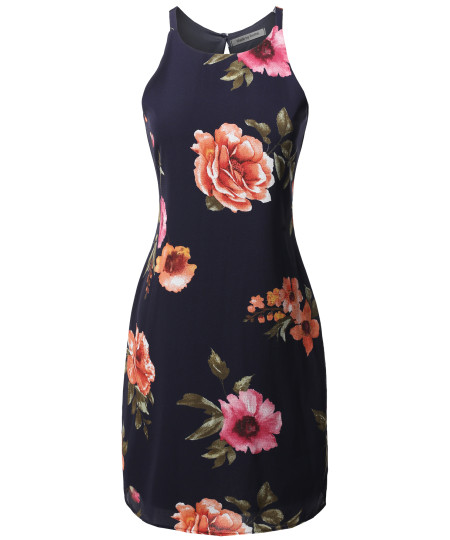 Women's Casual Floral Print Sleeveless Chiffon Mini Dress - Made in USA