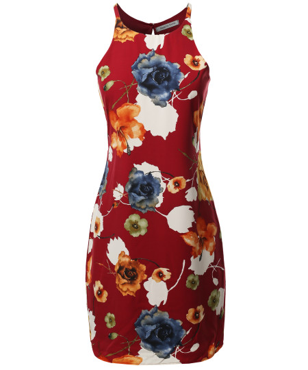 Women's Casual Floral Print Sleeveless Chiffon Mini Dress - Made in USA