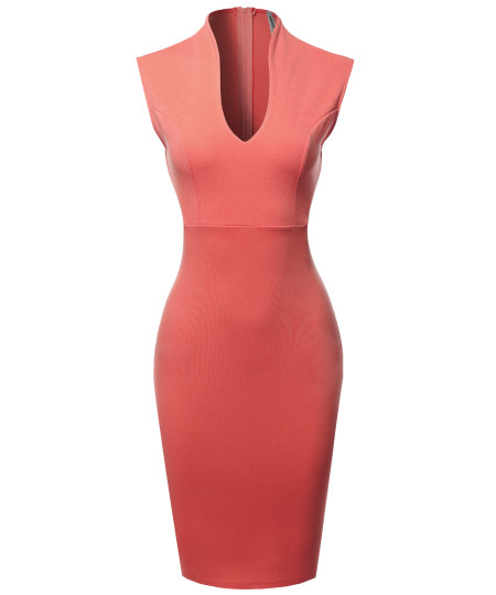 Women's Elegant Sleeveless  Formal Slim Cocktail Party Pencil  Midi Dress