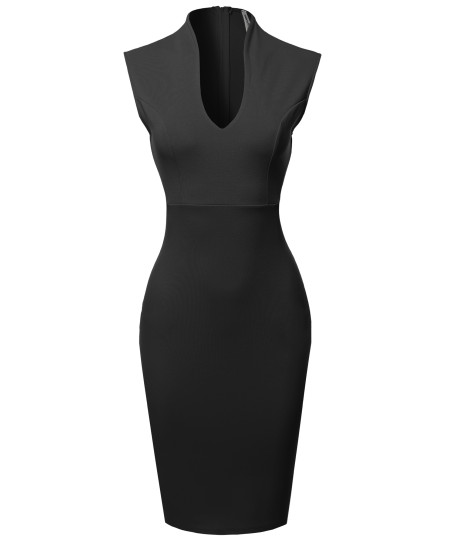 Women's Elegant Sleeveless  Formal Slim Cocktail Party Pencil  Midi Dress